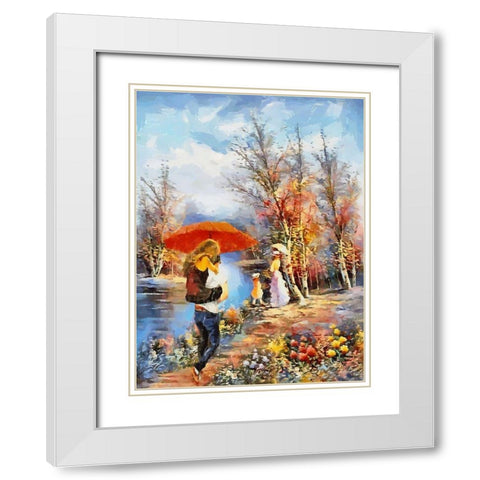 Romantic Coupple in Park II White Modern Wood Framed Art Print with Double Matting by Medeiros, Celito