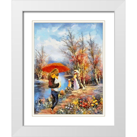 Romantic Coupple in Park II White Modern Wood Framed Art Print with Double Matting by Medeiros, Celito
