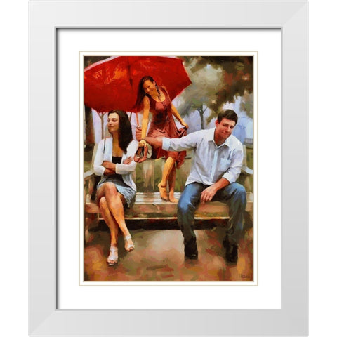 On a Bench White Modern Wood Framed Art Print with Double Matting by Medeiros, Celito
