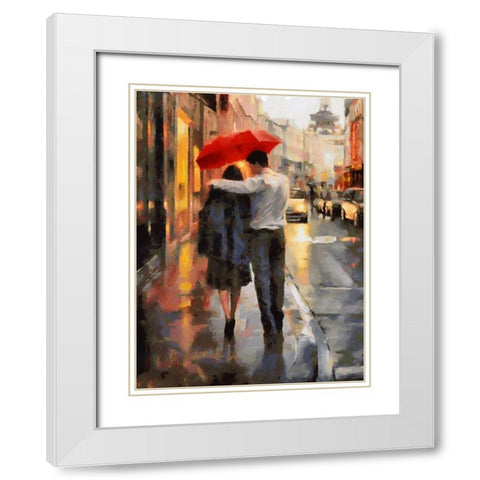 A Walk in Paris White Modern Wood Framed Art Print with Double Matting by Medeiros, Celito