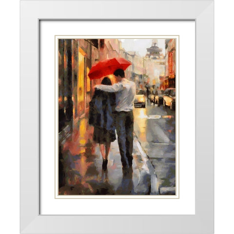 A Walk in Paris White Modern Wood Framed Art Print with Double Matting by Medeiros, Celito