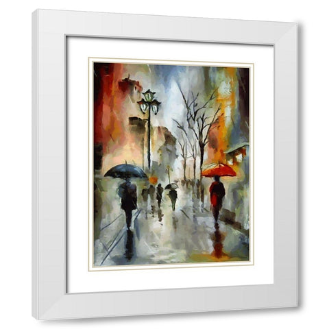 Rain in the City White Modern Wood Framed Art Print with Double Matting by Medeiros, Celito