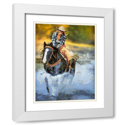 Horse Riding I White Modern Wood Framed Art Print with Double Matting by Medeiros, Celito