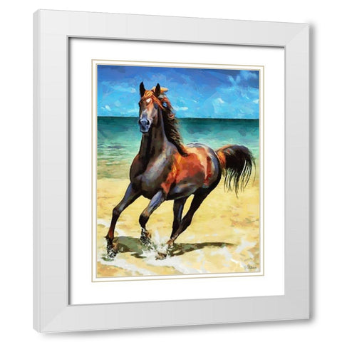 Horse on the Beach White Modern Wood Framed Art Print with Double Matting by Medeiros, Celito