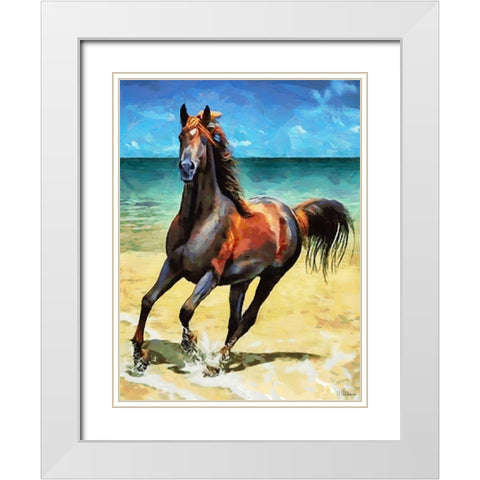 Horse on the Beach White Modern Wood Framed Art Print with Double Matting by Medeiros, Celito