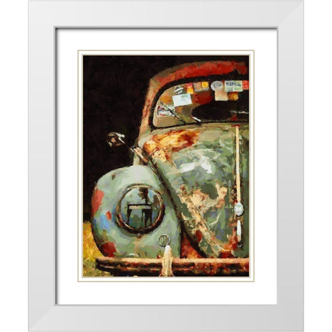 Rusty Beatle White Modern Wood Framed Art Print with Double Matting by Medeiros, Celito