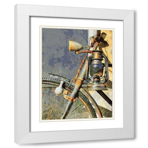 Old Bicycle with Lamp White Modern Wood Framed Art Print with Double Matting by Medeiros, Celito