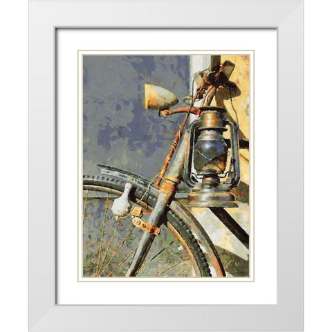 Old Bicycle with Lamp White Modern Wood Framed Art Print with Double Matting by Medeiros, Celito