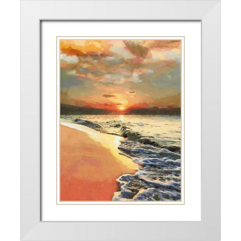 Sunset Over the Sea White Modern Wood Framed Art Print with Double Matting by Medeiros, Celito