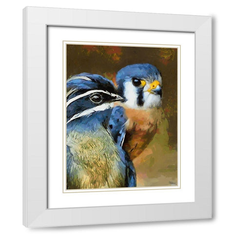 Two Blue Birds White Modern Wood Framed Art Print with Double Matting by Medeiros, Celito