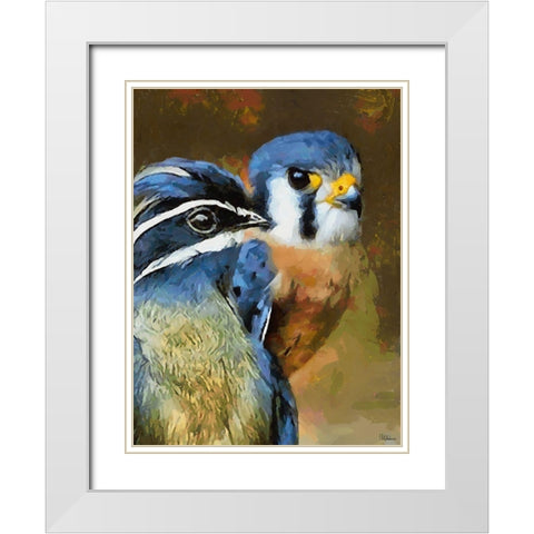 Two Blue Birds White Modern Wood Framed Art Print with Double Matting by Medeiros, Celito
