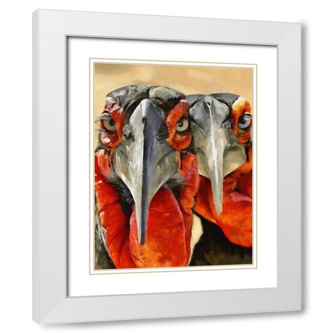 Two Red Turkey White Modern Wood Framed Art Print with Double Matting by Medeiros, Celito