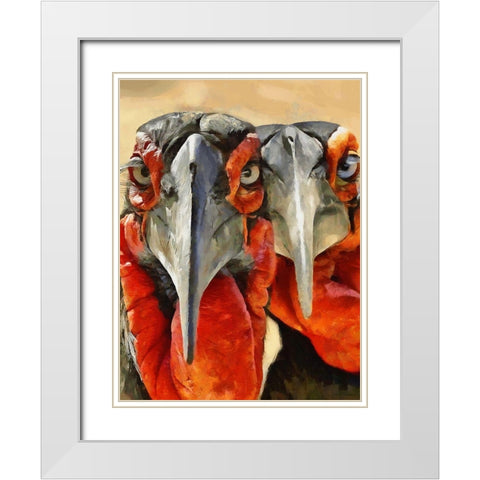 Two Red Turkey White Modern Wood Framed Art Print with Double Matting by Medeiros, Celito
