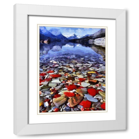 Pebbles by the Lake White Modern Wood Framed Art Print with Double Matting by Medeiros, Celito