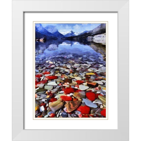 Pebbles by the Lake White Modern Wood Framed Art Print with Double Matting by Medeiros, Celito