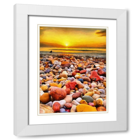 Pebbles by the Sea White Modern Wood Framed Art Print with Double Matting by Medeiros, Celito