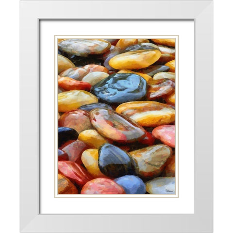 Colorful Pebbles White Modern Wood Framed Art Print with Double Matting by Medeiros, Celito