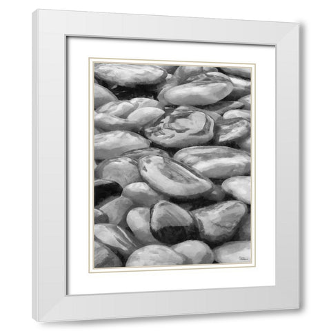 Pebbles BW White Modern Wood Framed Art Print with Double Matting by Medeiros, Celito