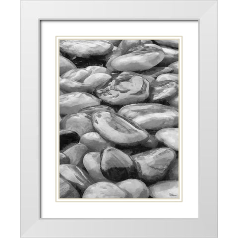 Pebbles BW White Modern Wood Framed Art Print with Double Matting by Medeiros, Celito