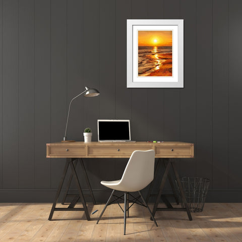 Sunset over the Beach White Modern Wood Framed Art Print with Double Matting by Medeiros, Celito