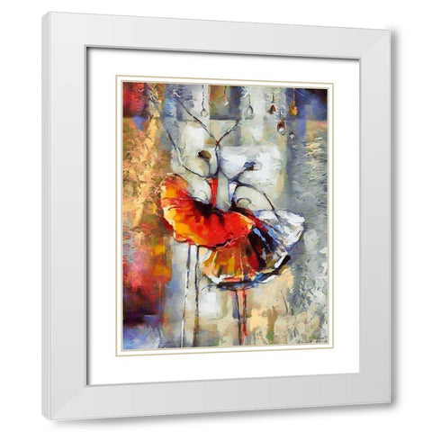 Dancers in Orange Dress II White Modern Wood Framed Art Print with Double Matting by Medeiros, Celito