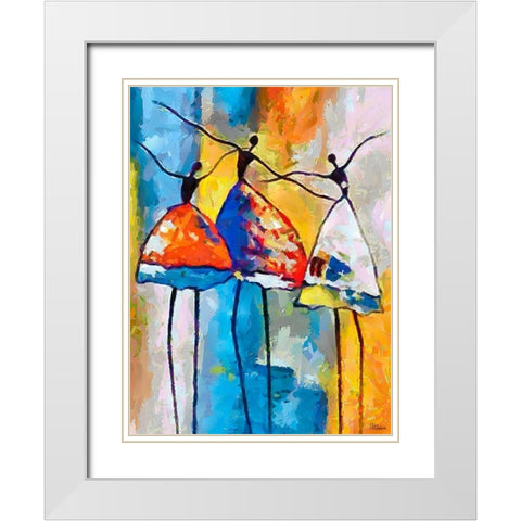 Dancers in Orange Dress III White Modern Wood Framed Art Print with Double Matting by Medeiros, Celito