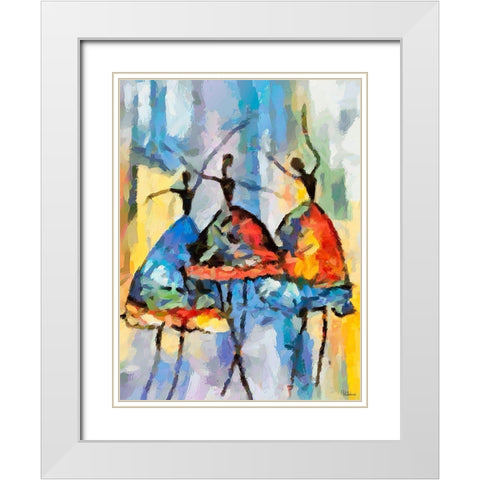 Dancers in Orange Dress IV White Modern Wood Framed Art Print with Double Matting by Medeiros, Celito
