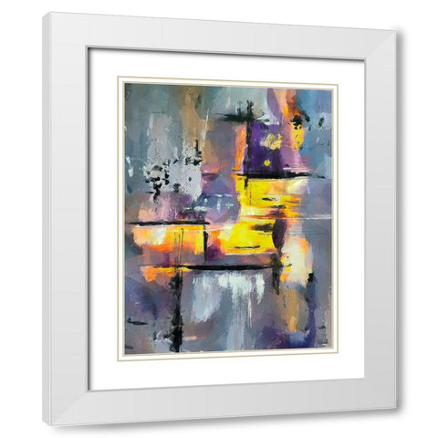 Purple Abstract White Modern Wood Framed Art Print with Double Matting by Medeiros, Celito