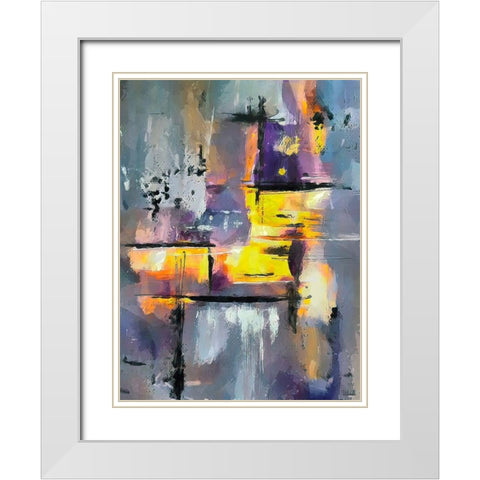 Purple Abstract White Modern Wood Framed Art Print with Double Matting by Medeiros, Celito
