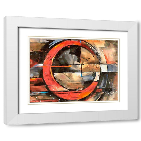 Red Wheel White Modern Wood Framed Art Print with Double Matting by Medeiros, Celito