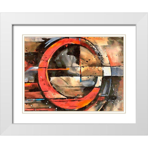 Red Wheel White Modern Wood Framed Art Print with Double Matting by Medeiros, Celito