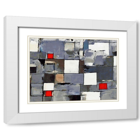 Red and White Squares White Modern Wood Framed Art Print with Double Matting by Medeiros, Celito