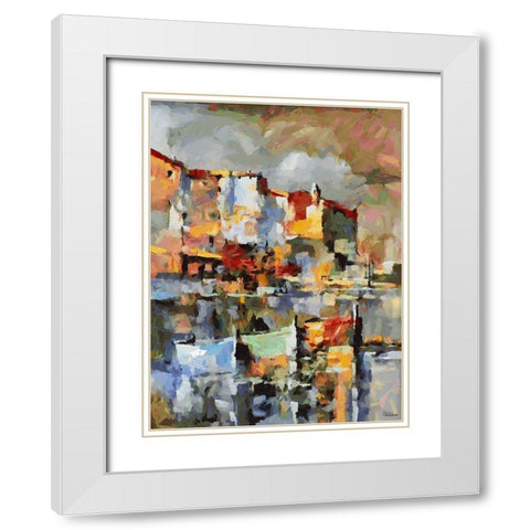 Boats in Harbour I White Modern Wood Framed Art Print with Double Matting by Medeiros, Celito
