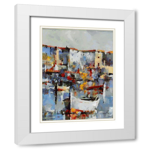 Boats in Harbour II White Modern Wood Framed Art Print with Double Matting by Medeiros, Celito