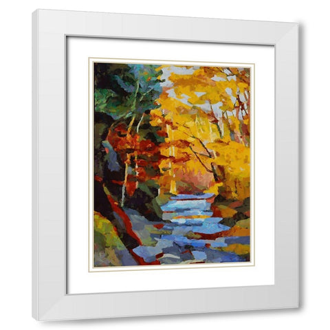Stream in Autumn White Modern Wood Framed Art Print with Double Matting by Medeiros, Celito