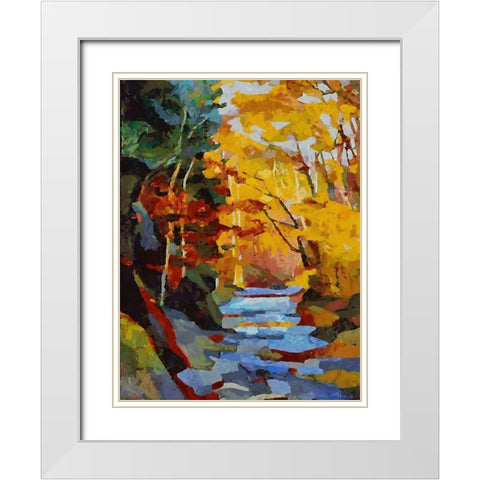 Stream in Autumn White Modern Wood Framed Art Print with Double Matting by Medeiros, Celito