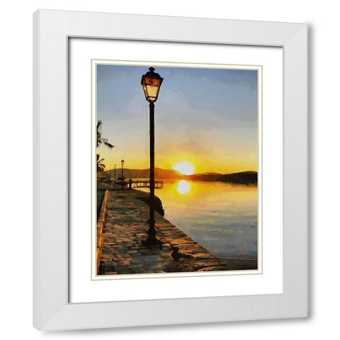 Sunrise by the River White Modern Wood Framed Art Print with Double Matting by Medeiros, Celito