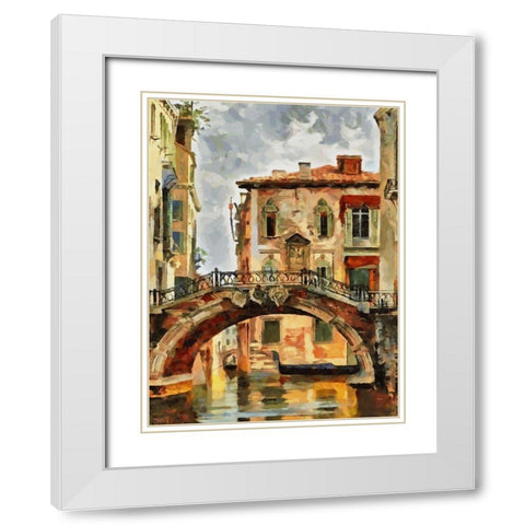 Bridge in Venice White Modern Wood Framed Art Print with Double Matting by Medeiros, Celito