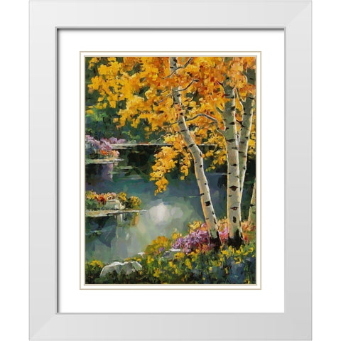 Stream in Autumn XI White Modern Wood Framed Art Print with Double Matting by Medeiros, Celito
