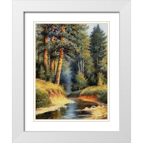 Summer Stream II White Modern Wood Framed Art Print with Double Matting by Medeiros, Celito