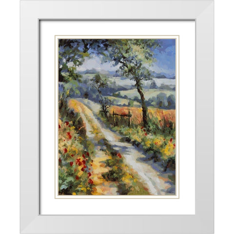 Poppies by the Road White Modern Wood Framed Art Print with Double Matting by Medeiros, Celito