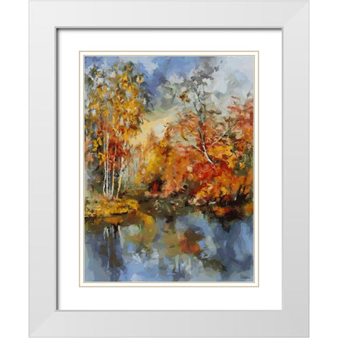 Romantic Nature in Autumn VI White Modern Wood Framed Art Print with Double Matting by Medeiros, Celito