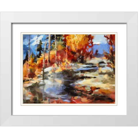 Stream in Winter II White Modern Wood Framed Art Print with Double Matting by Medeiros, Celito