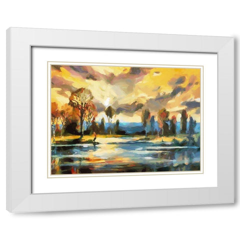 Sunset over the Lake White Modern Wood Framed Art Print with Double Matting by Medeiros, Celito