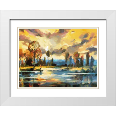 Sunset over the Lake White Modern Wood Framed Art Print with Double Matting by Medeiros, Celito