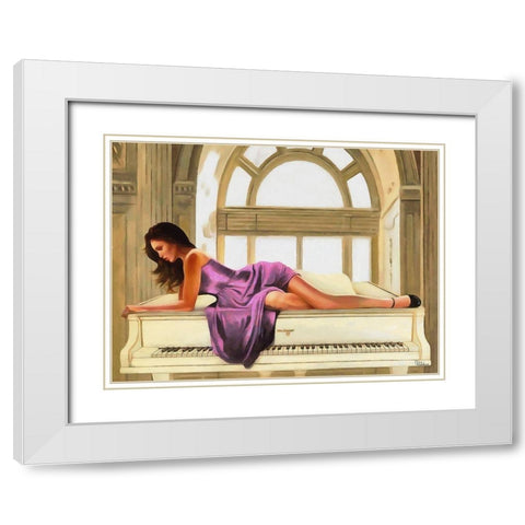 Girl Lying on the Piano White Modern Wood Framed Art Print with Double Matting by Medeiros, Celito