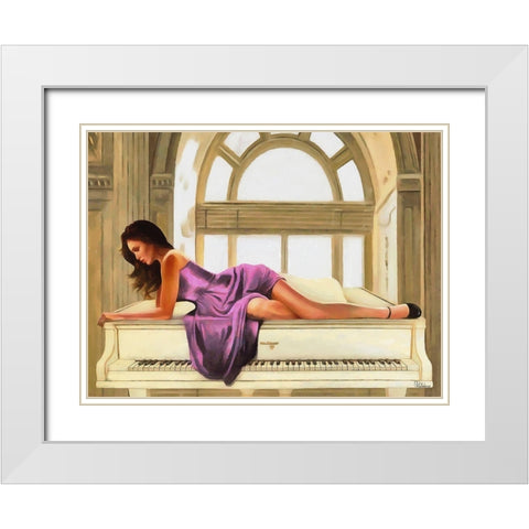 Girl Lying on the Piano White Modern Wood Framed Art Print with Double Matting by Medeiros, Celito