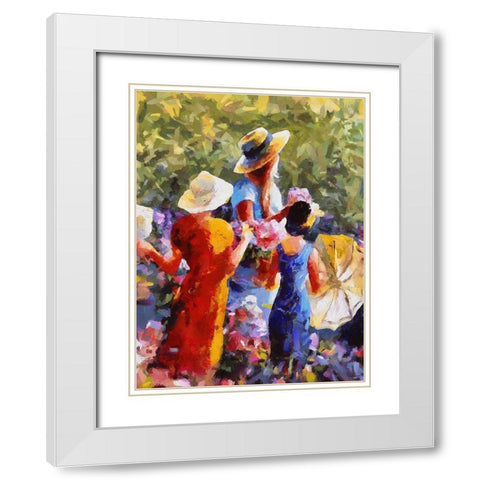Three Girls with Umbrella White Modern Wood Framed Art Print with Double Matting by Medeiros, Celito