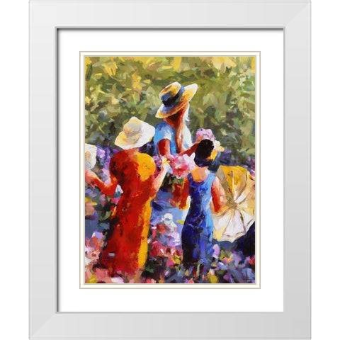 Three Girls with Umbrella White Modern Wood Framed Art Print with Double Matting by Medeiros, Celito