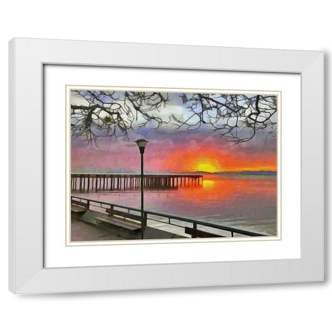 Sunset by the Lake White Modern Wood Framed Art Print with Double Matting by Medeiros, Celito